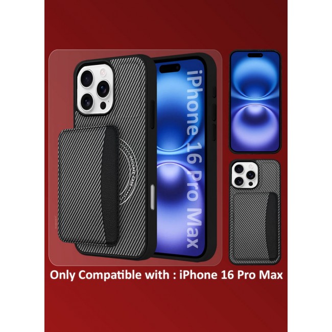 CATANES iPhone 16 Pro Max Case Leather 2Packs Antifingerprint Cover with Detachable Wallet Card Slot Shell Insert Card Holder Anti Fall Protection Carbon Fiber Design with 3D Screen Protector - Black