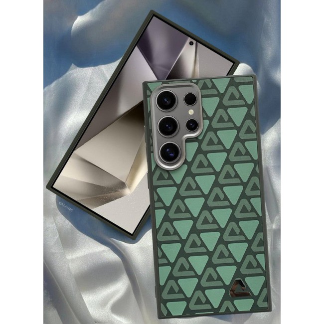 CATANES (for Samsung Galaxy S24 Ultra) Case Leather Back Cover Triangle Pattern Shockproof Protective Phone Case Green