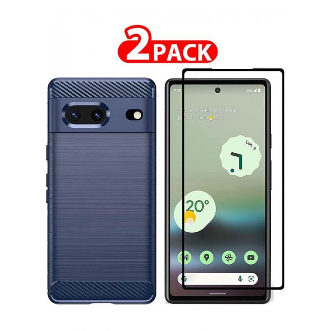 CATANES 2 Pack For Google Pixel 7a Case And Screen Protector Soft TPU Bumper Protective Back Case Blue
