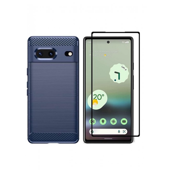 CATANES 2 Pack For Google Pixel 7a Case And Screen Protector Soft TPU Bumper Protective Back Case Blue