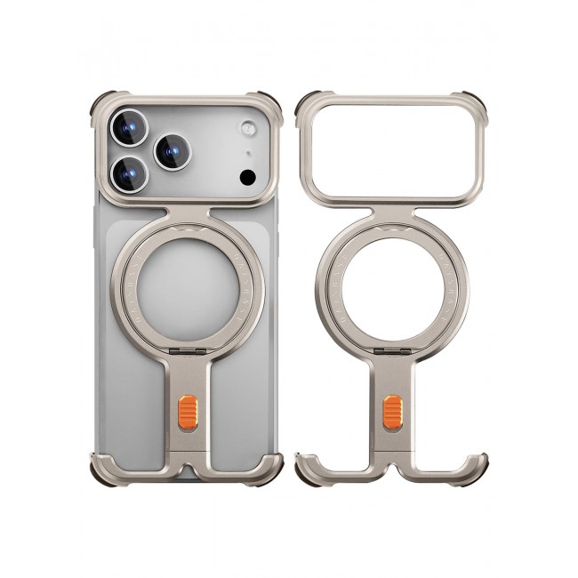 CATANES Magnetic Case Cover for iPhone 17 Pro Max - 360Â° Rotation Kickstand Aluminum Metal Frameless Design Protective Shock Grade Shell - Silver