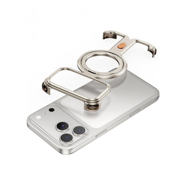 CATANES Magnetic Case Cover for iPhone 17 Pro Max - 360Â° Rotation Kickstand Aluminum Metal Frameless Design Protective Shock Grade Shell - Silver