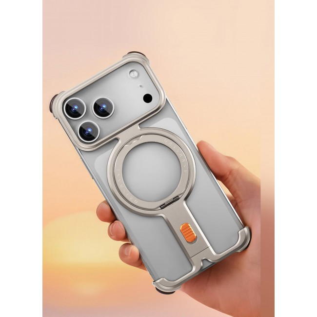 CATANES Magnetic Case Cover for iPhone 17 Pro Max - 360Â° Rotation Kickstand Aluminum Metal Frameless Design Protective Shock Grade Shell - Silver