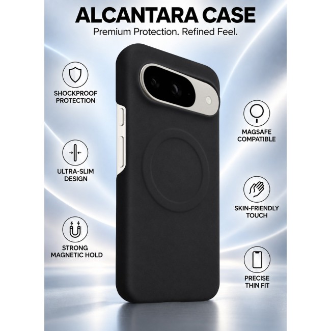 CATANES Premium Alcantara Case for Google Pixel 9 Magnetic Shockproof Slim Cover - Black