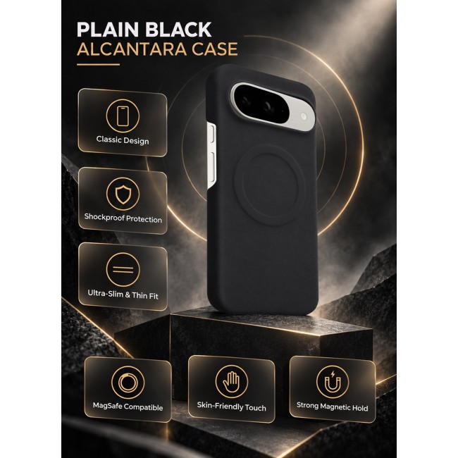 CATANES Premium Alcantara Case for Google Pixel 9 Magnetic Shockproof Slim Cover - Black