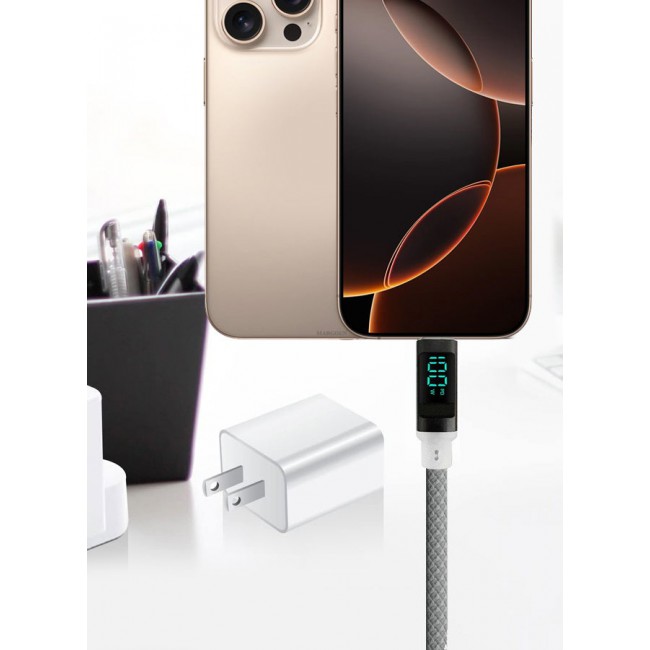 CATANES 2Packs 100W Fast Charging Cable USB-C to USB-C - Built-in Power Display, PD 3.0 & Durable Braided Design 1M - Light Grey White