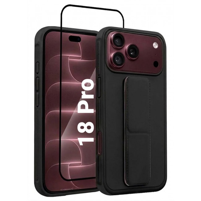 CATANES 2 Pack For iPhone 18 Pro Case Durable PU Leather Cover with Secure Finger Ring and Stand Support - Black