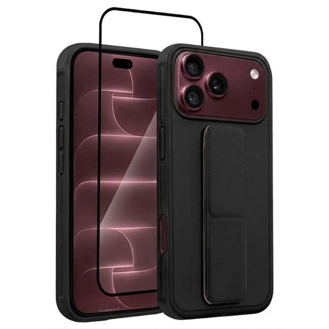 CATANES 2 Pack For iPhone 18 Pro Case Durable PU Leather Cover with Secure Finger Ring and Stand Support - Black