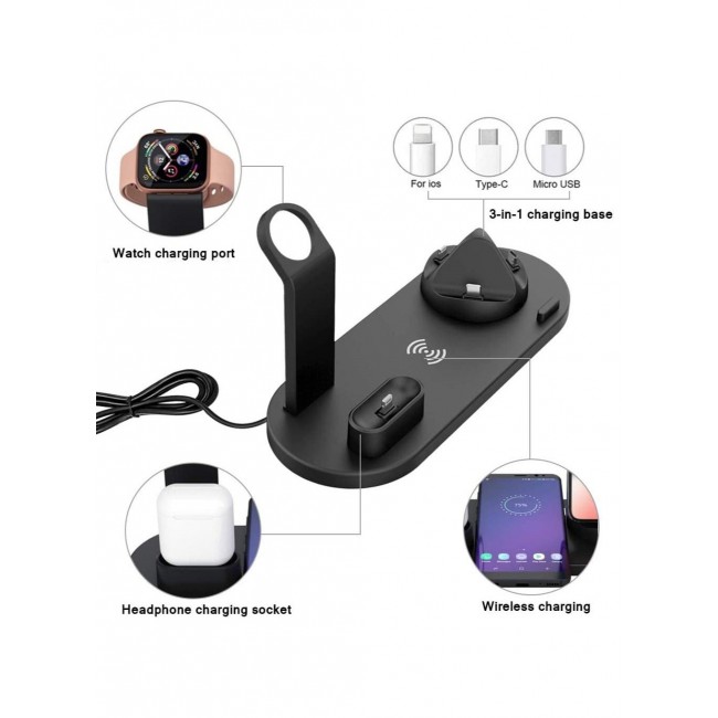 CATANES 6-in-1 Charging Station Base for iPhone, Apple Watch & AirPods – Multi-Device Docking Pad