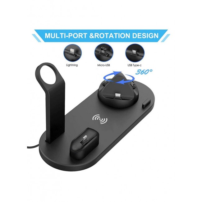 CATANES 6-in-1 Charging Station Base for iPhone, Apple Watch & AirPods – Multi-Device Docking Pad