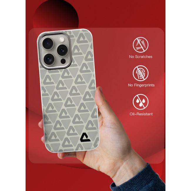 CATANES (for iPhone 15 Pro Max) 3 Pack Case and 2 Screen Protectors Leather Back Cover Triangle Pattern Shockproof Protective Phone Case Light Beige