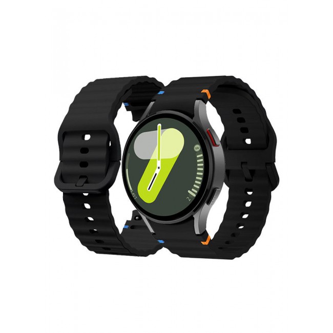 CATANES (for Samsung Galaxy Watch 7 / Samsung Galaxy Watch 6 ) Silicone Sport Band with Decorative Woven Line Durable and Sport Design for Men Women Black