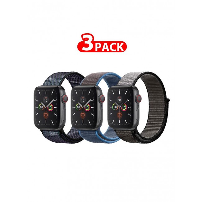 CATANES 3 Pack For Apple Watch 41mm 40mm 38mm Nylon Sport Loop Band Compatible With iWatch Series 7 SE 6 5 4 3 2 1 Men Women Braided Stretchy Nylon Loop Bands