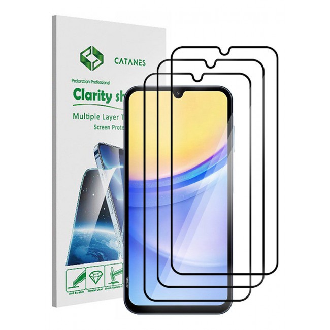 CATANES 3 Pack Samsung Galaxy M15 5G Screen Protector Full Coverage Screen Protector Clear Anti-Bubble Shield Tempered Glass Screen Protector