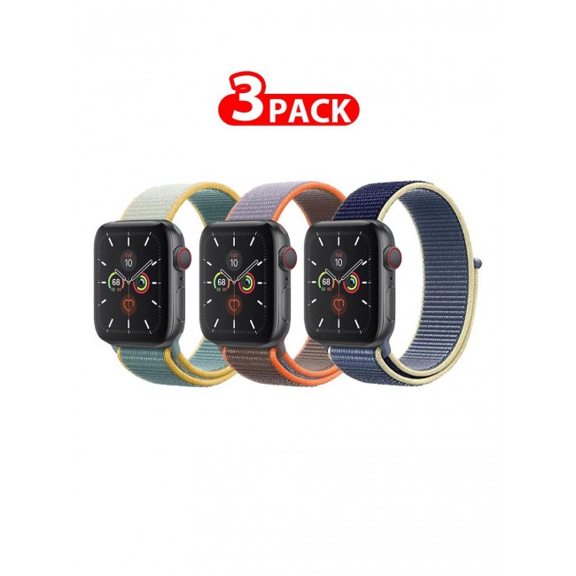CATANES 3 Pack For Apple Watch 41mm 40mm 38mm Nylon Sport Loop Band Compatible With iWatch Series 7 SE 6 5 4 3 2 1 Men Women Braided Stretchy Nylon Loop Bands