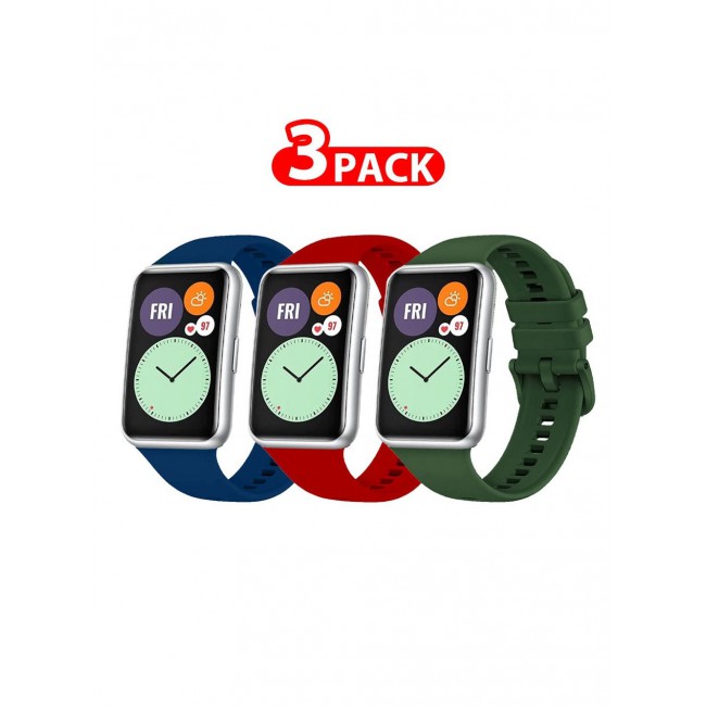 CATANES 3 Pack For Huawei Watch Fit 2 Silicone Bracelet Replacement Strap Multicolour 10(Only Compatible with Huawei Watch Fit 2)
