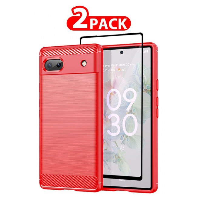 CATANES 2 Packs For Google Pixel 6a Case Cover and Screen Protector Soft TPU Bumper Protective Back Case Red