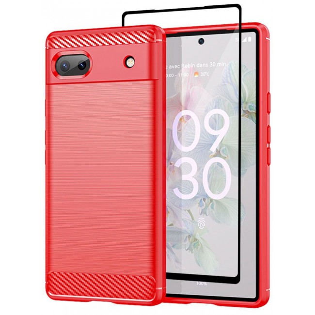 CATANES 2 Packs For Google Pixel 6a Case Cover and Screen Protector Soft TPU Bumper Protective Back Case Red