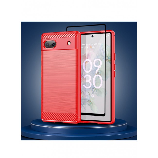CATANES 2 Packs For Google Pixel 6a Case Cover and Screen Protector Soft TPU Bumper Protective Back Case Red