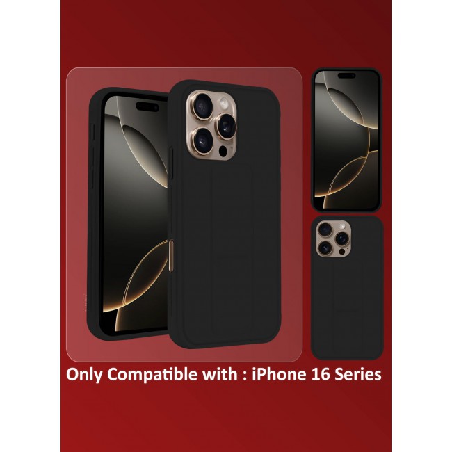 CATANES (for Apple iPhone 16 Pro Max) Case Premium PU Leather Back Cover with Stand Function Shockproof and Anti Scratch Finger Grip Case Cover / Black