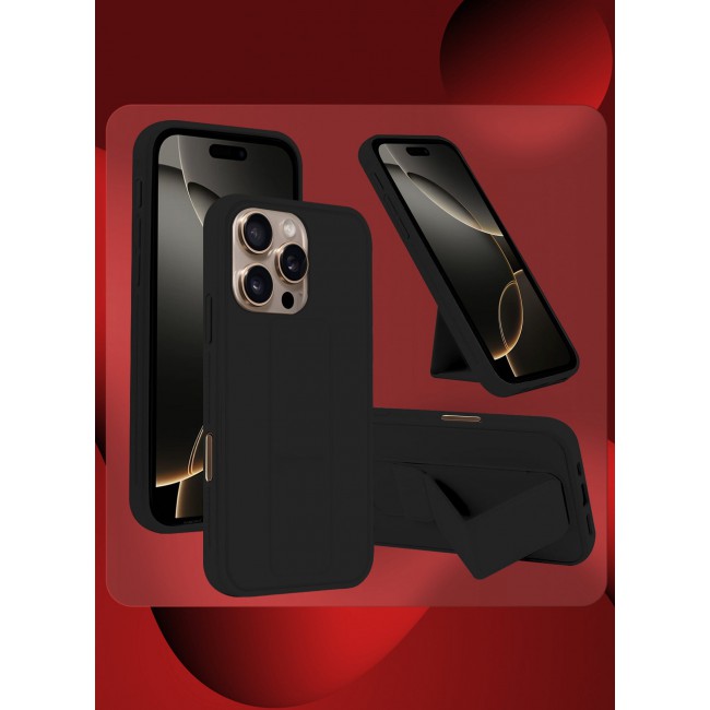 CATANES (for Apple iPhone 16 Pro Max) Case Premium PU Leather Back Cover with Stand Function Shockproof and Anti Scratch Finger Grip Case Cover / Black