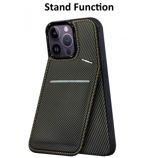 CATANES iPhone 14 Pro Max Case Cover Leather with Card Holder and Kickstand for Men Women Phone Case with Carbon Fiber Pattern