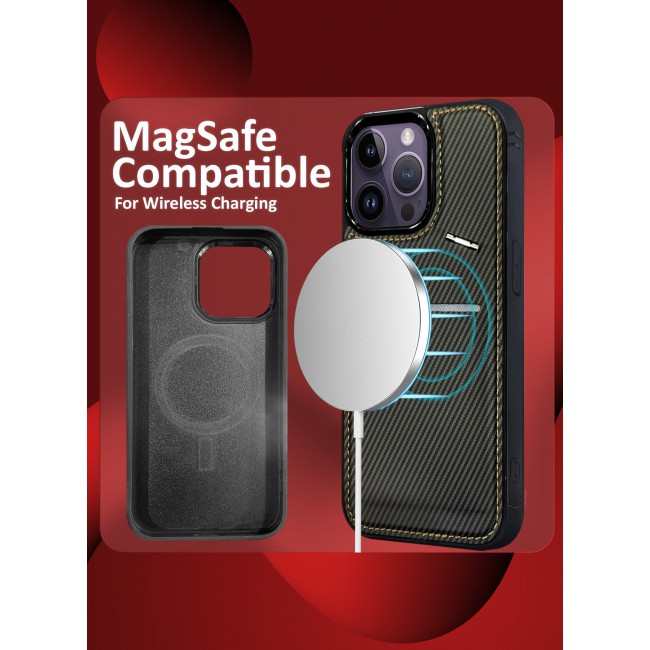 CATANES iPhone 14 Pro Max Case Cover Leather with Card Holder and Kickstand for Men Women Phone Case with Carbon Fiber Pattern