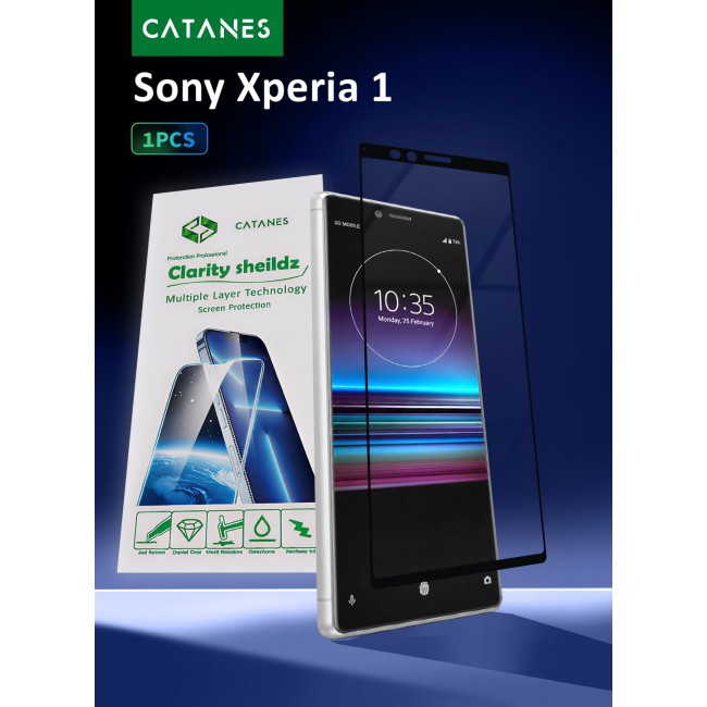 CATANES Screen Protector for Sony Xperia 1 Tempered Glass, Scratch-Resistant, 9H Hardness High-Definition Clear Guard, Black Side