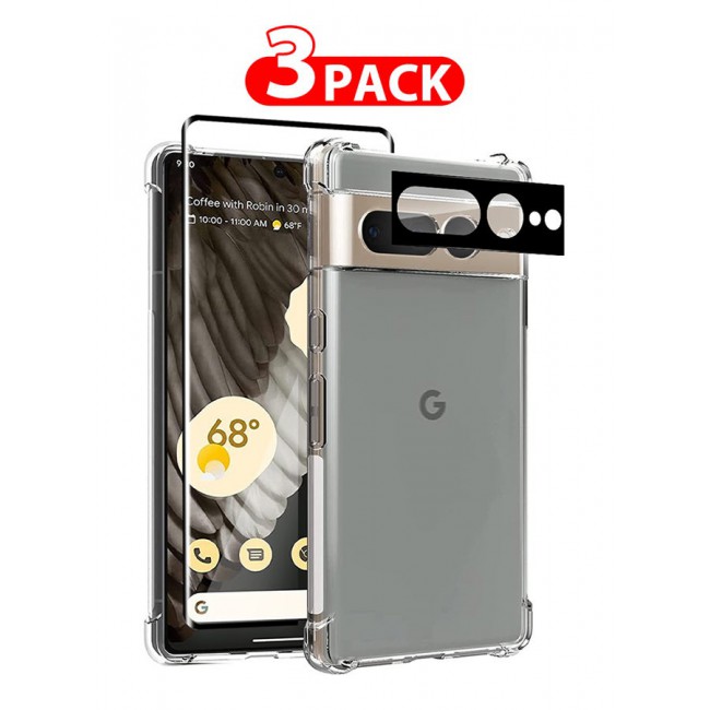 CATANES 3 Packs For Google Pixel 7 Pro TPU Case and Screen Protector and Camera Lens Protector Clear Transparent Shockproof Protective Phone Case Scratch Resistant Reinforced Corners Cover