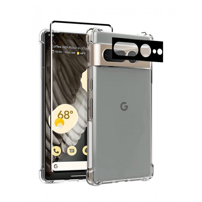 CATANES 3 Packs For Google Pixel 7 Pro TPU Case and Screen Protector and Camera Lens Protector Clear Transparent Shockproof Protective Phone Case Scratch Resistant Reinforced Corners Cover