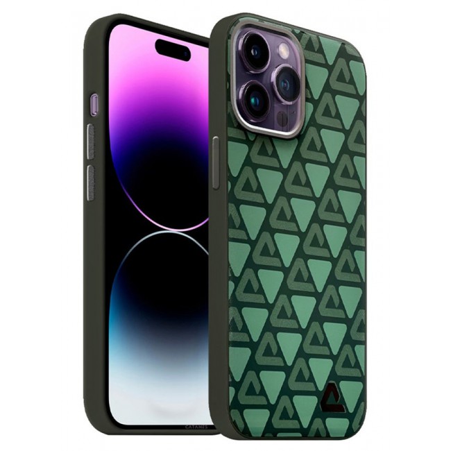 CATANES (for iPhone 14 Pro Max) Case Leather Back Cover Triangle Pattern Shockproof Protective Phone Case Green