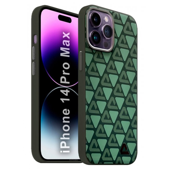 CATANES (for iPhone 14 Pro Max) Case Leather Back Cover Triangle Pattern Shockproof Protective Phone Case Green