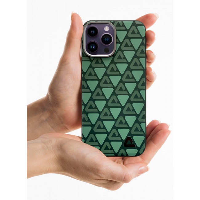 CATANES (for iPhone 14 Pro Max) Case Leather Back Cover Triangle Pattern Shockproof Protective Phone Case Green