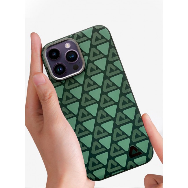 CATANES (for iPhone 14 Pro Max) Case Leather Back Cover Triangle Pattern Shockproof Protective Phone Case Green