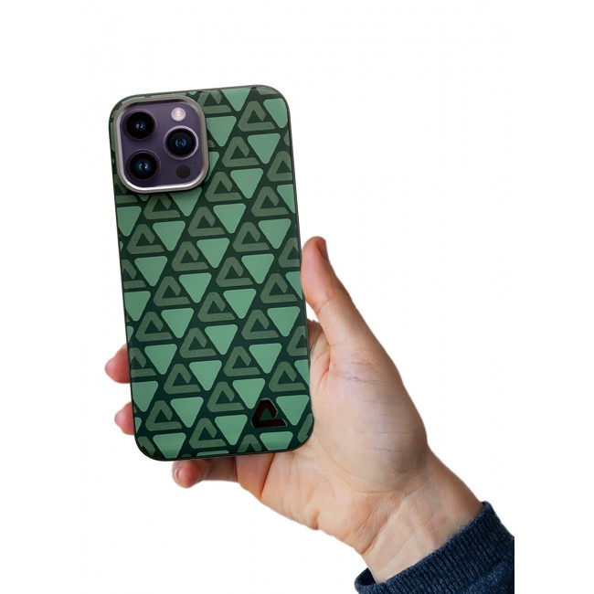 CATANES (for iPhone 14 Pro Max) Case Leather Back Cover Triangle Pattern Shockproof Protective Phone Case Green