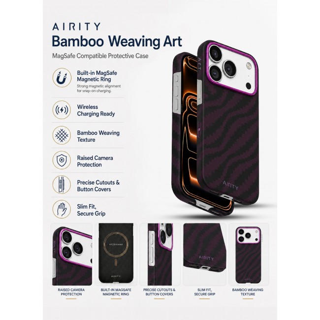 AIRITY Bamboo Fiber Protective Case for iPhone 17/18 Pro Magsafe Ultra Durable, Lightweight & Premium Design Purple