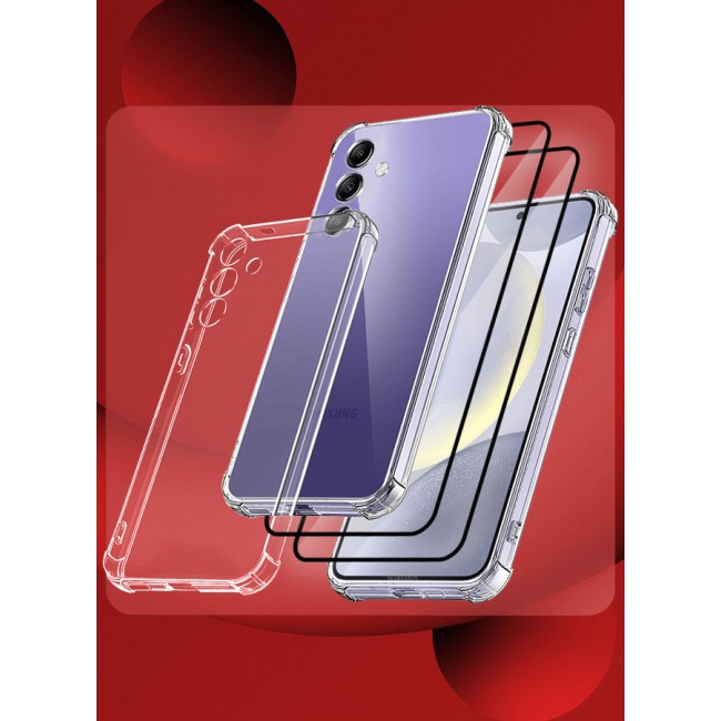 CATANES 3 Packs For Samsung Galaxy S24 Gorilla Case and 2 Screen Protectors Shock-Absorption Flexible Clear TPU Rubber Protective Cell Phone Cover Slim Fit Transparent Protective Case Cover