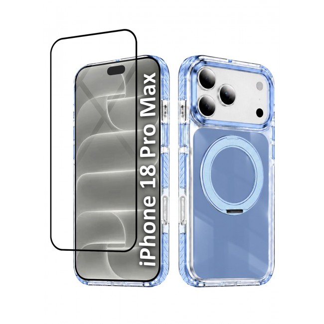 CATANES 2 Pack Magnetic Case For iPhone 18 Pro Max Clear TPU Cover with 360-Degree Rotating Ring Kickstand - Glacier
