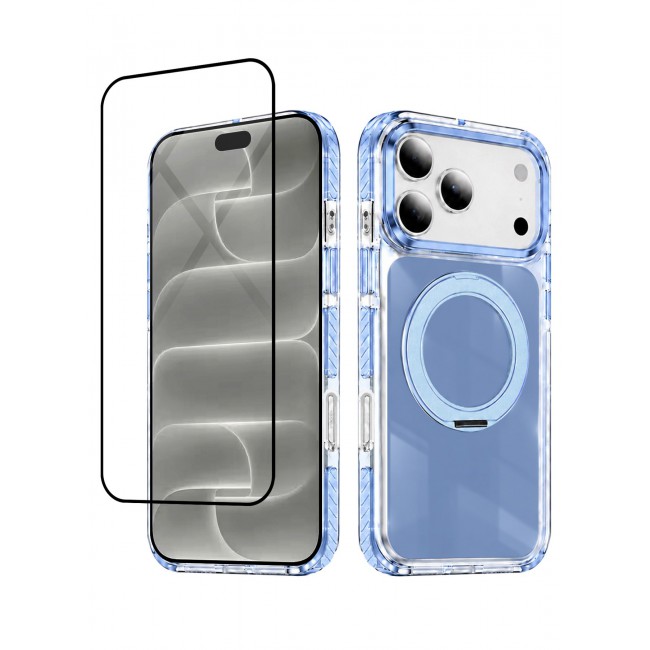 CATANES 2 Pack Magnetic Case For iPhone 18 Pro Max Clear TPU Cover with 360-Degree Rotating Ring Kickstand - Glacier