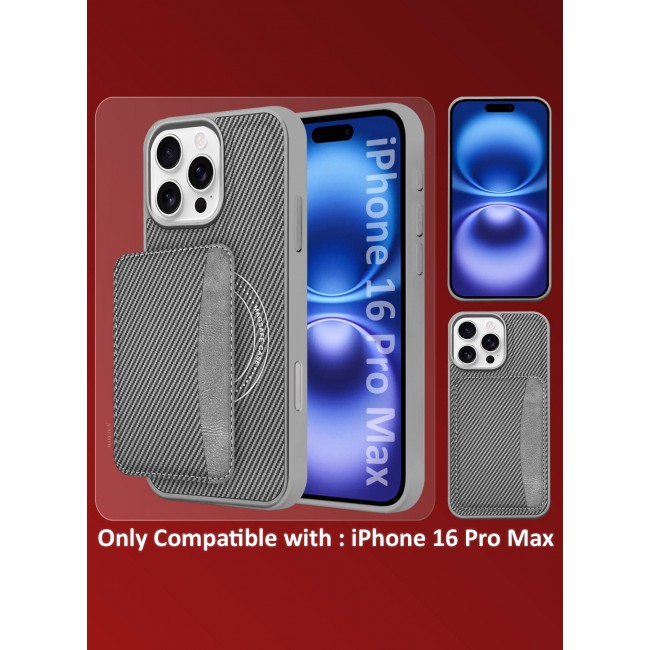 CATANES iPhone 16 Pro Max Case Leather 2Packs Antifingerprint Cover with Detachable Wallet Card Slot Shell Insert Card Holder Anti Fall Protection Carbon Fiber Design with 3D Screen Protector - Grey