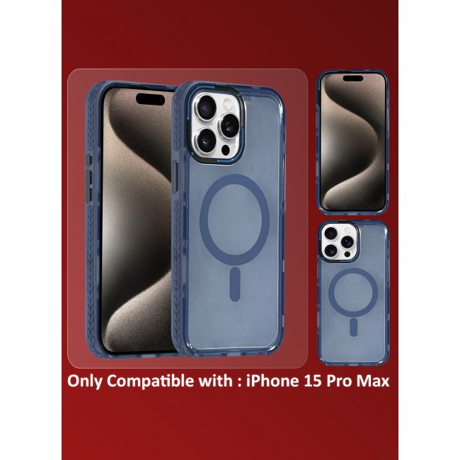 CATANES (for iPhone 15 Pro Max) Hard PC Magsafe Case Cover Polycarbonate Magnetic Strong Shockproof Protective Case Cover Transparent - Light Blue Color
