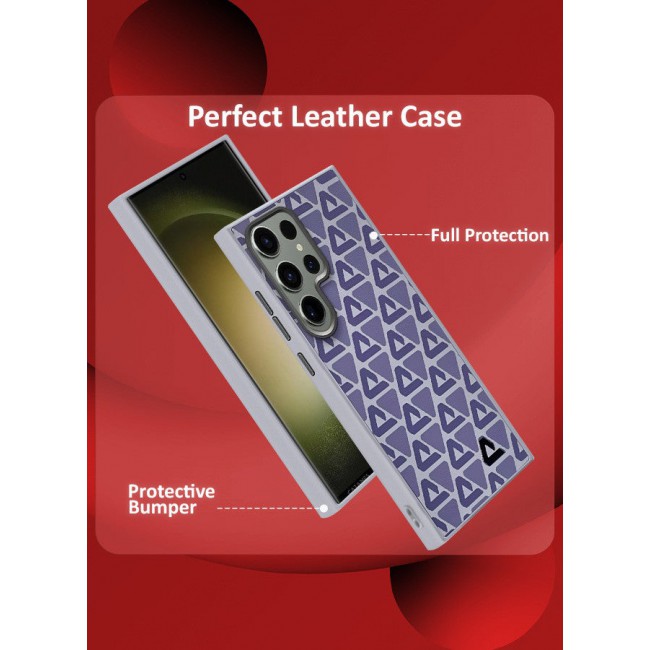 CATANES (for Samsung Galaxy S23 Ultra) 2 Pack Case and Screen Protector Leather Back Cover Triangle Pattern Shockproof Protective Phone Case Purple