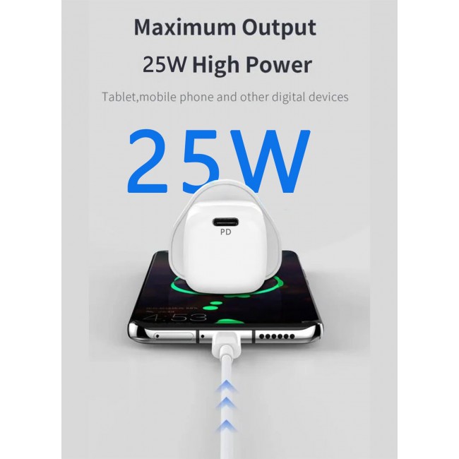 CATANES 25W PD Fast Charger Adapter Type C 3Pins with Lightning Cable 1m for Apple iPhone 14 Pro Max and 13 Pro Max / White