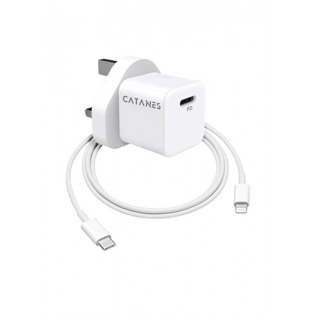 CATANES 25W PD Fast Charger Adapter Type C 3Pins with Lightning Cable 1m for Apple iPhone 14 Pro Max and 13 Pro Max / White
