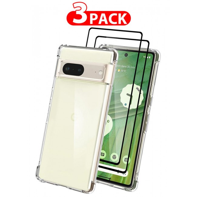 CATANES 3 Packs For Google Pixel 7 TPU Case and 2 Screen Protectors Clear Transparent Shockproof Protective Phone Case Scratch Resistant Reinforced Corners Cover