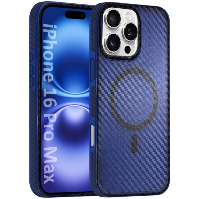 CATANES (for iPhone 16 Pro Max) Magsafe Case Cover Carbon Fiber Magnetic Strong Shockproof Protective Slim Thin Cover Transparent Matte - Blue Color