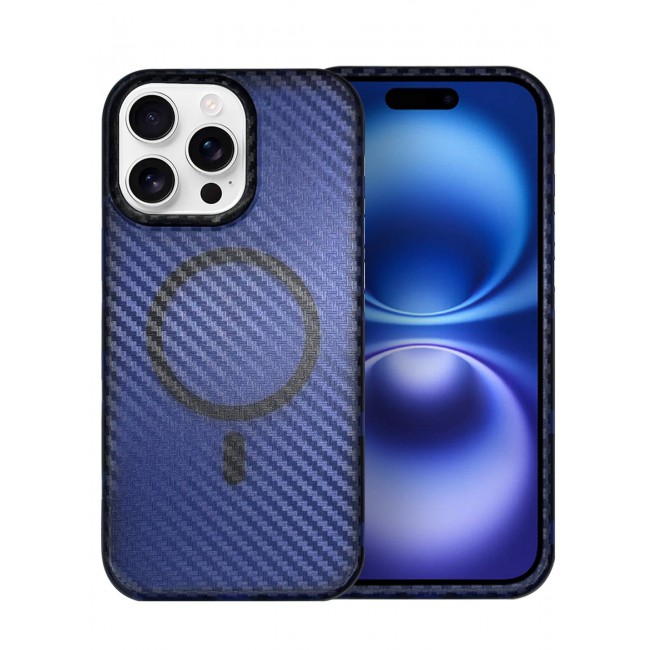 CATANES (for iPhone 16 Pro Max) Magsafe Case Cover Carbon Fiber Magnetic Strong Shockproof Protective Slim Thin Cover Transparent Matte - Blue Color