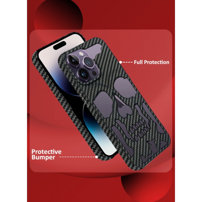 CATANES iPhone 14 Pro Max Case Cover Soft TPU and Glossy with Skull Design - Carbon Fiber