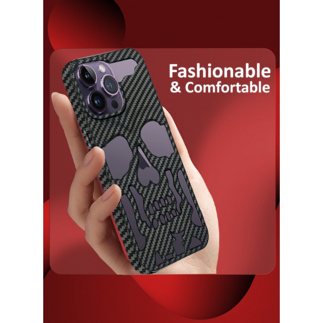 CATANES iPhone 14 Pro Max Case Cover Soft TPU and Glossy with Skull Design - Carbon Fiber