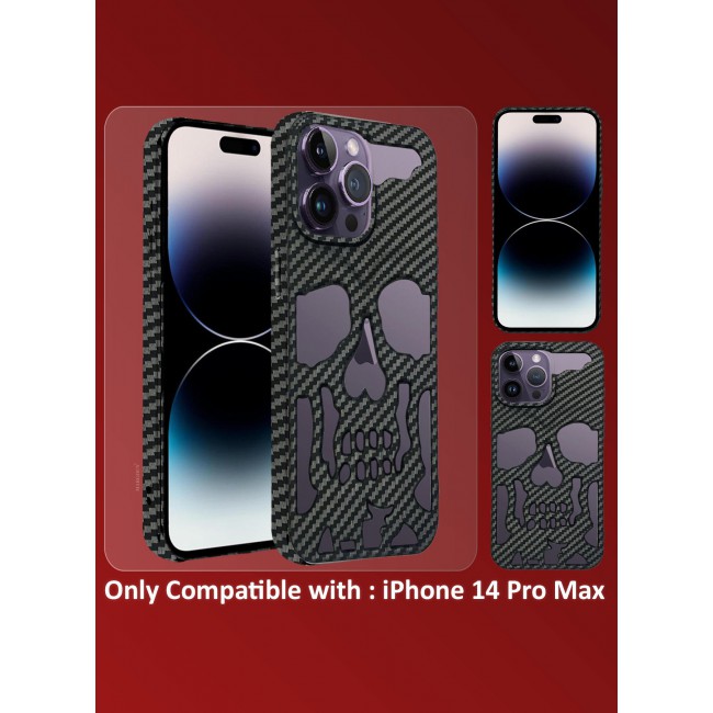 CATANES iPhone 14 Pro Max Case Cover Soft TPU and Glossy with Skull Design - Carbon Fiber